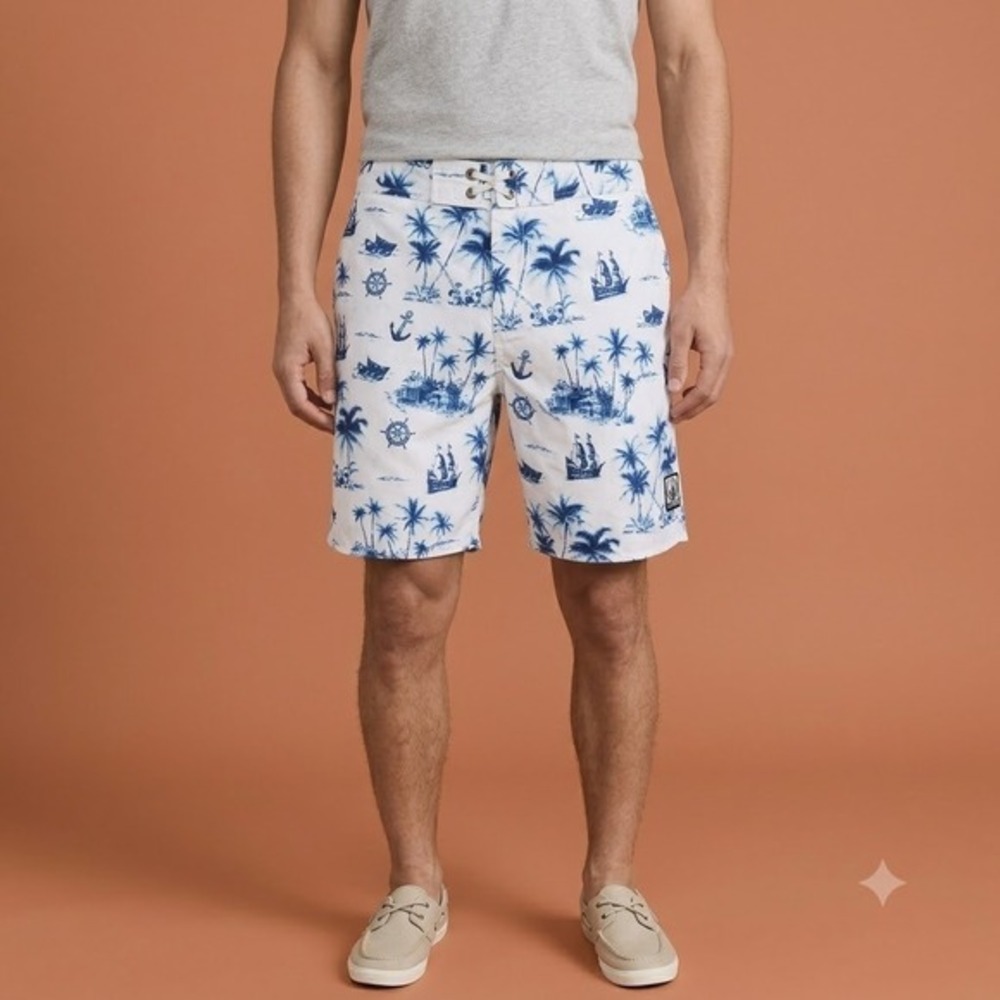 Body Glove Boardshorts Mens 30 White Blue Nautical Palm Anchor Surf Swim